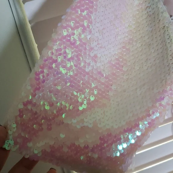 Why Dress Sequin Sleeve Screen Printed T-Shirt Pink- Small - Picture 13 of 15